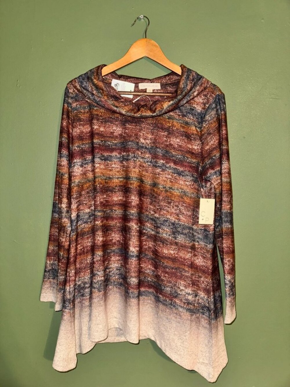 Cactus + Pearl Striped Cowl Neck Sweater Tunic Boho NWT Size XL